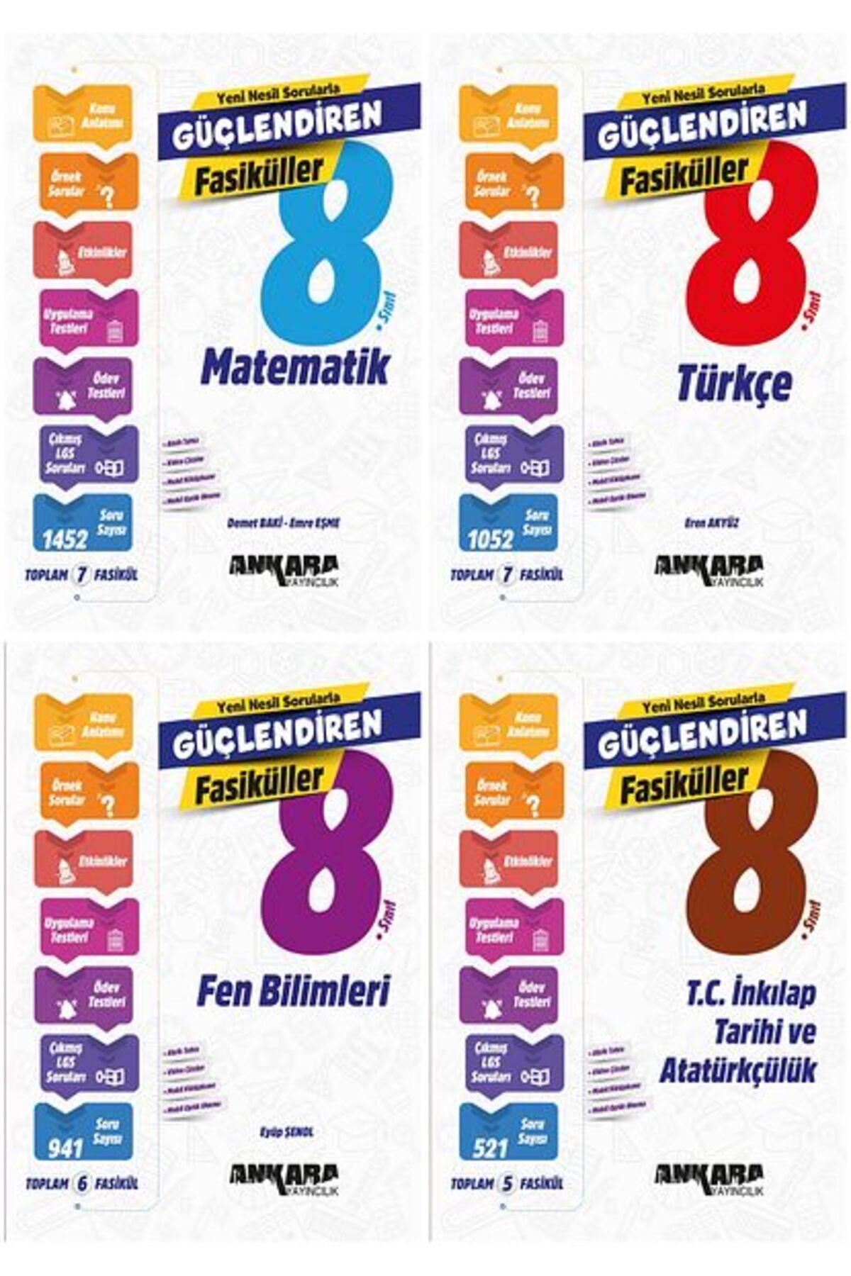 Ankara Yayıncılık Ankara 2025 8. Sınıf Lgs Matematik + Türkçe + Fen + İnkılap Güçlendiren Fasikül Seti 4 Kitap